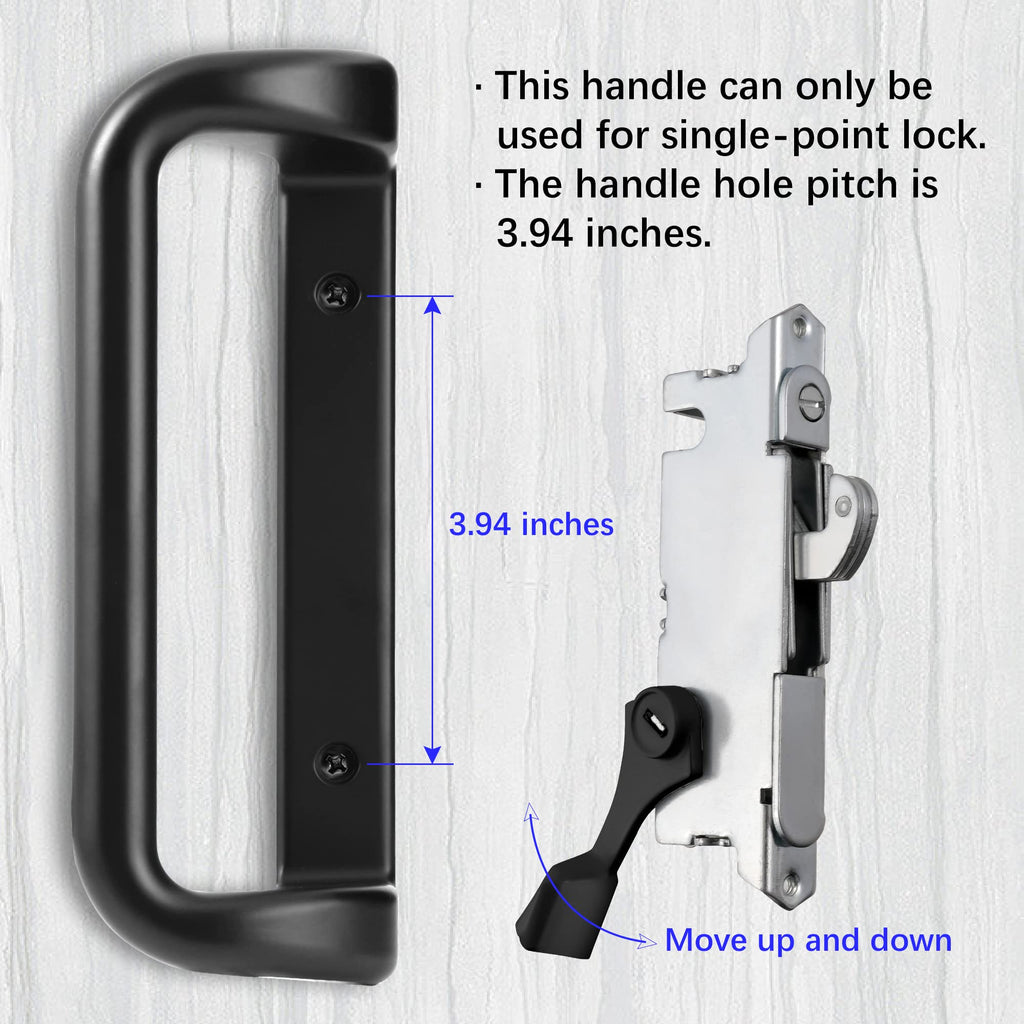 House Guard Sliding Patio Door Handle Set with Mortise Lock, 3-15/16" Screw Hole Spacing, Fits 1-1/4" to 2-1/4" Doors, Reversible Black Aluminum