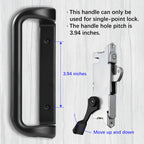 House Guard Sliding Patio Door Handle Set with Mortise Lock, 3-15/16" Screw Hole Spacing, Fits 1-1/4" to 2-1/4" Doors, Reversible Black Aluminum