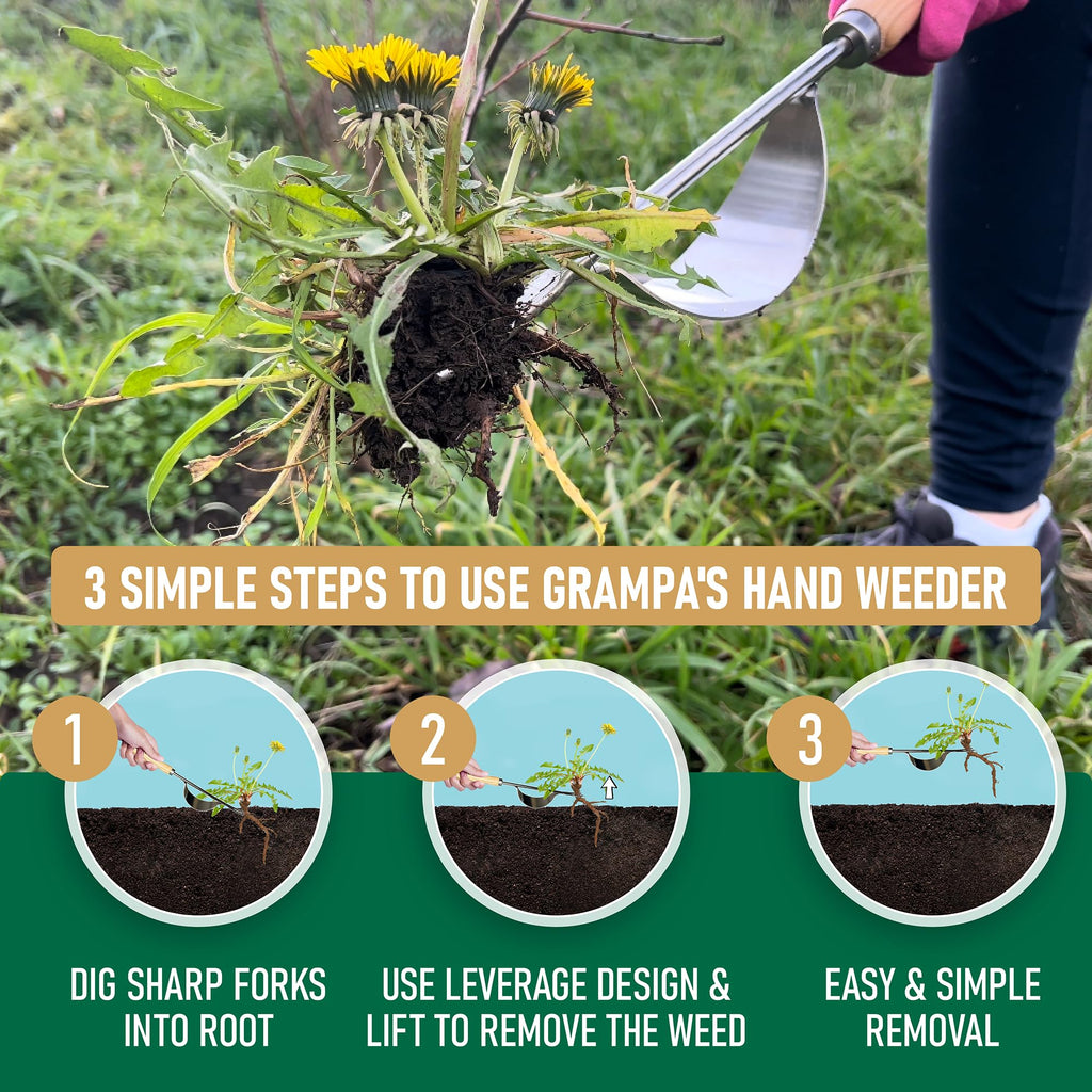 Grampa's Hand Weeder Tool with Lever Design for Easy Weed Removal