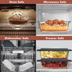 Razab LARGE 7.6 Cups/1800 ML/1.9 Qt Glass Loaf Pan with Lids (Set of 2) - Meatloaf Pan BPA free Airtight Lids Grip Handle Easy Carry, Microwave and Oven Safe - Loaf Pans For Baking Bread, Cakes