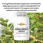 Revitalize Wellness Ashwagandha + Vitamin C Capsules | Stress and Immune Support Complex | with 550 mg Ashwagandha and 200 mg Vitamin C per Serving | 30 Servings