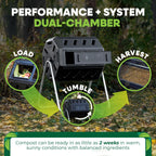 FCMP Outdoor Heavy Duty 37 Gallon 8 Sided Steel Portable Plastic Dual Chamber Tumbling Composter Outdoor Elevated Rotating Garden Compost Bin, Black