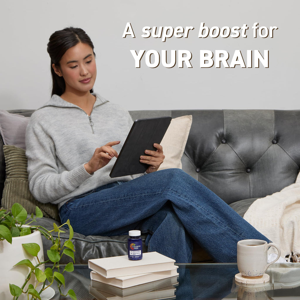 CocoaVia Memory & Focus Brain Supplement, 90 Day, Cocoa Flavanol Blend, Lutein, Added Caffeine for Boost. Improve Cognitive Function, Attention, Vegan & Plant Based, 90 Capsules