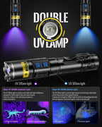 DARKBEAM UV Flashlight 365nm & 395nm Dual Black Light, Blacklight USB Rechargeable LED Ultraviolet Flashlights, Powerful Focusable Woods Lamp Pet Urine Detector, for Uranium Glass, Resin Curing