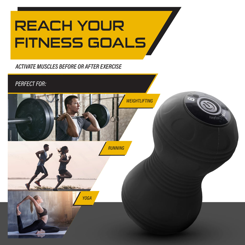 InfinityBall 4-Speed Vibrating Massage Ball - Lacrosse Balls Meet a Vibration Foam Roller! - High Intensity for Recovery, Mobility, Pliability Training & Deep Tissue Sports Therapy