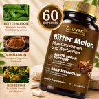 Druvara Bitter Melon Capsules with Berberine & Cinnamon, Sugar Balance, Metabolic Health & Steady Energy, with Extra Strength Bitter Melon Extract, Clean Formula, 60 Capsules