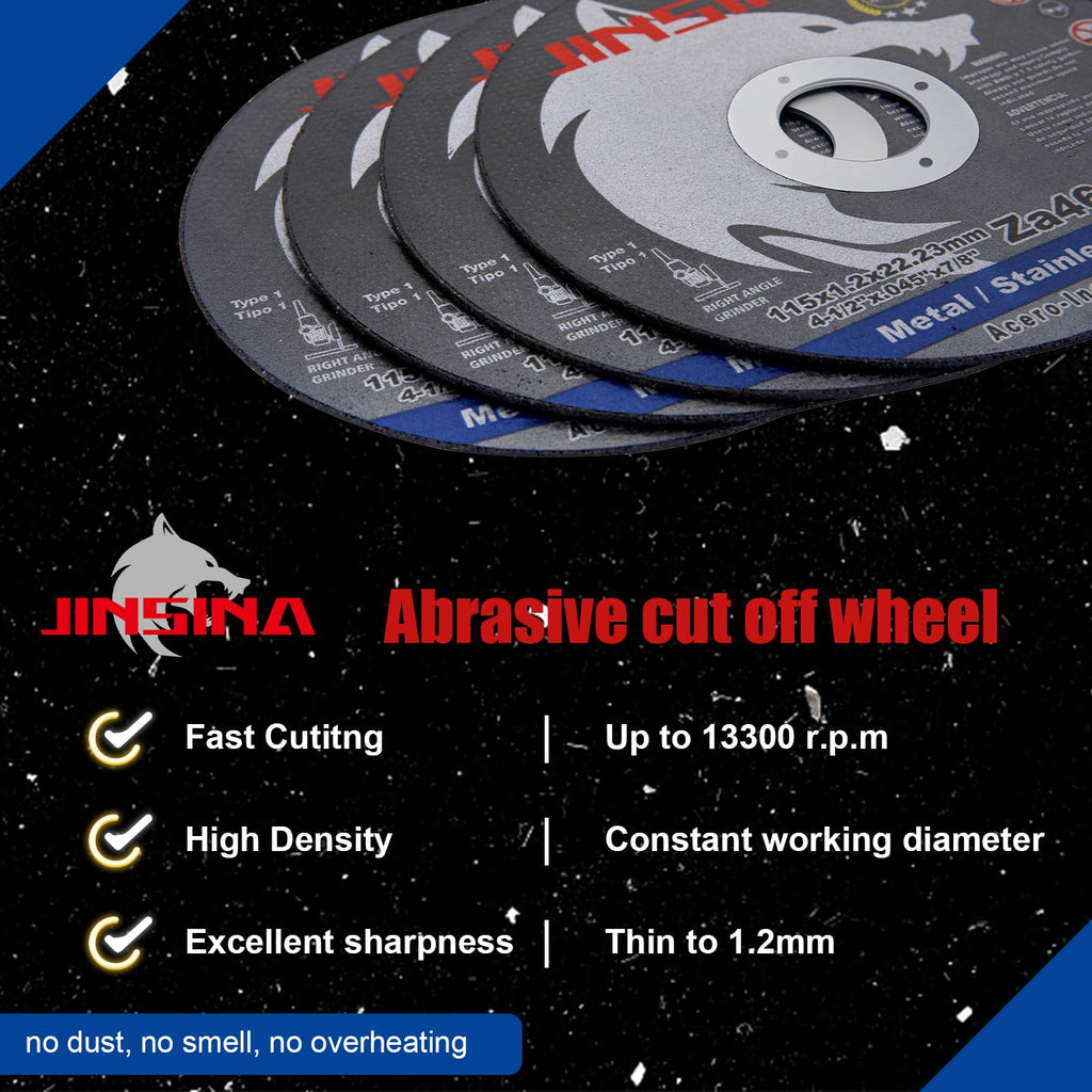 JINSINA Cut Off Wheels 27 PCS, 4 1/2 Inch Metal and Stainless Steel Cutting Wheel, Fast Cutting Disc for Angle Grinder (4-1/2 x .045 x 7/8inch) 25+2pcs