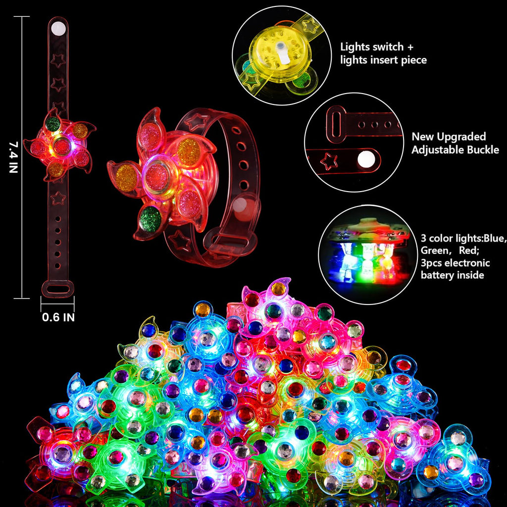 SCIONE 24 Pack LED Light Up Fidget Spinner Bracelets, Party Favors for Kids
