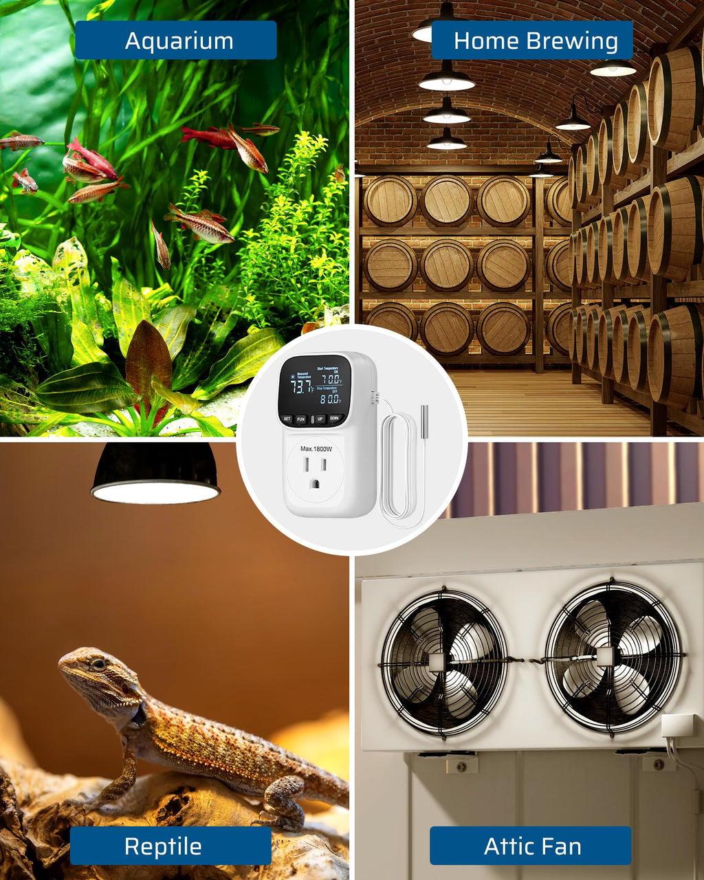 DEWENWILS Digital Temperature Controller, 2 Pack15A/1800W Thermostat Outlet Plug, VA Display Heating Cooling Control Timer, -40℉~210℉, Cyclic Timing/Countdown, for Greenhouse Incubator Homebrew