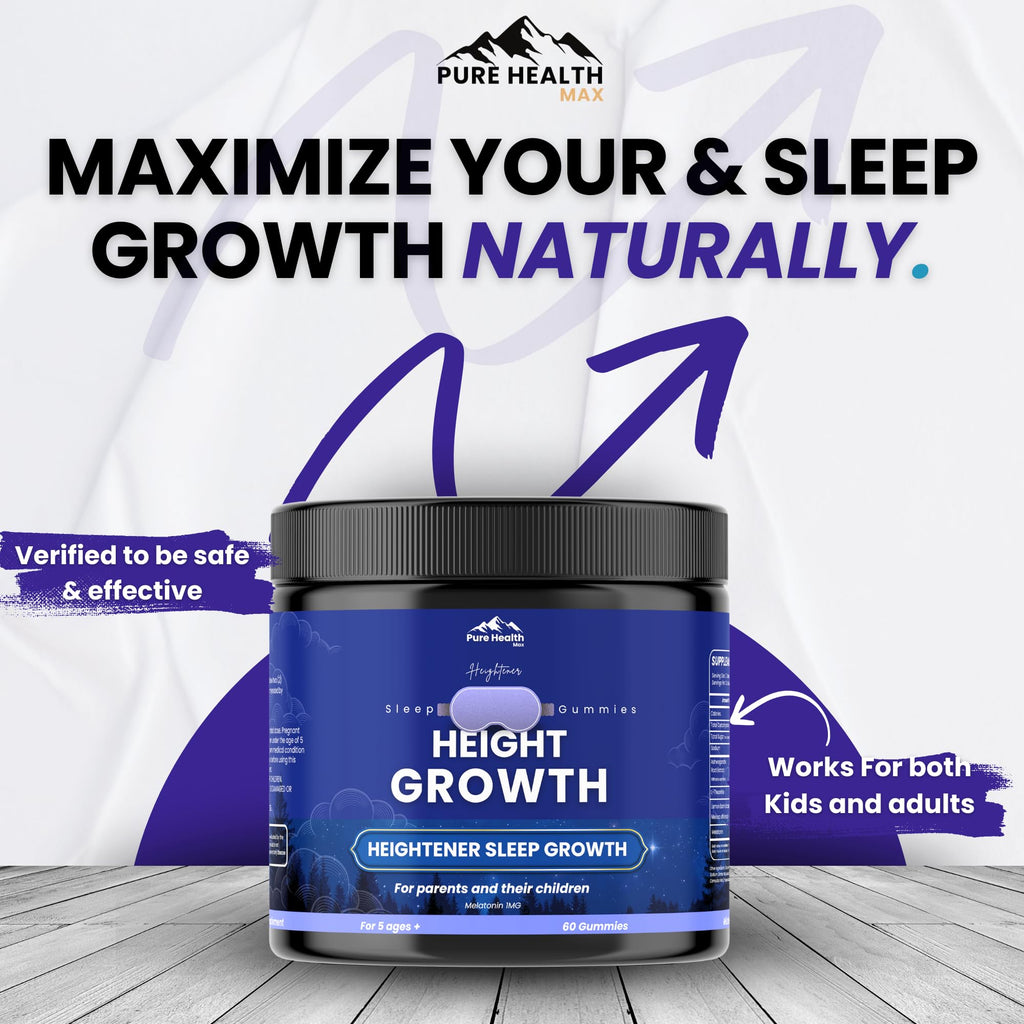 Heightener Height Growth Sleep Gummies - Vitamins to Grow Taller for True Height Potential, Natural Height Booster Increase Supplement for Kids and Adults | Calcium & Melatonin Multivitamin - 60 Gummy