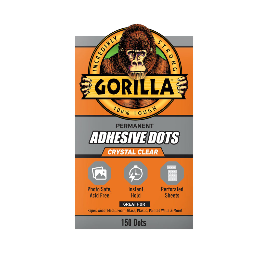 Gorilla Adhesive Dots, Double-Sided, Clear, 0.5" Diameter, 150 Pieces