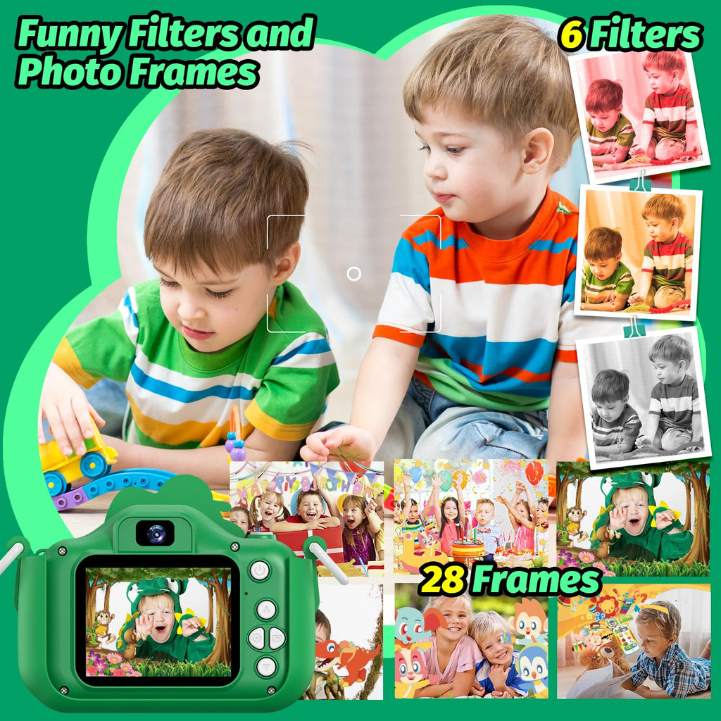 Dinosaur Kids Camera for Boys Girls, Toddler Digital Selfie Camera with Cute Protective Cover and SD Card, Christmas Birthday Gifts Toys for 3 4 5 6 7 8 9 10 11 12 Years Old Little Girls and Boys