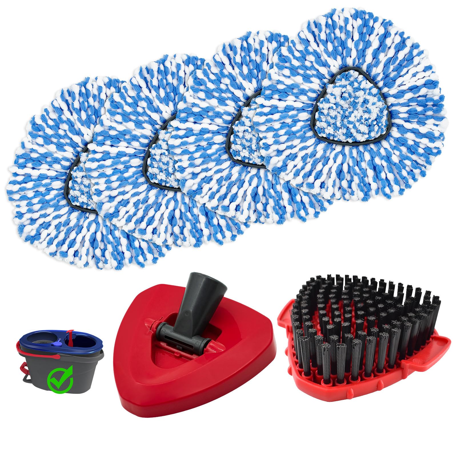 Hezane 4Pack Mop Replacement Head for O Cedar RinseClean 2 Tank System, Mop Replacement Base and Upgrade Scrub Brush for O-Cedar,Spin Microfiber Mop Refills for Cleaning All Floors