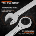 HORUSDY 26-Piece Ratcheting Wrench Set | Metric and SAE | Ratchet Combination Wrenches Set with Organizer | 72-Tooth | Chrome Vanadium Steel | 6-19 mm & 1/4” to 3/4“ (13-Piece Metric&SAE)