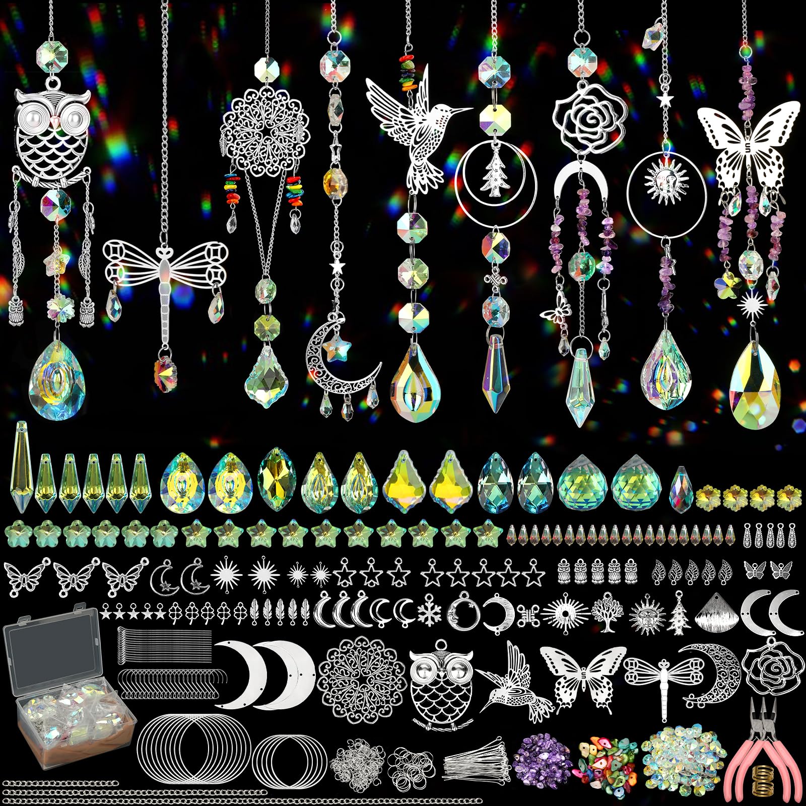 860 PCS DIY Suncatcher Kit Sun Catchers Making Supplies Arts and Crafts for Adults Hanging Prism Suncatcher Kits for Adults with Crystals Sun Catchers Indoor Window Garden Christmas Decor Wedding Home
