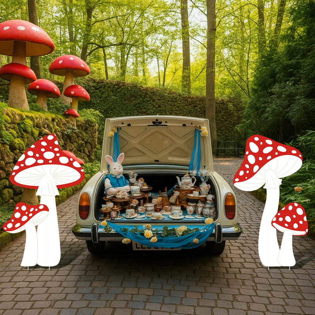 Panelee Wonderland Party Decorations, Mushroom Sign Yard Decoration with Stakes, Large Wonderland Mushroom Photo Background Decor for Indoor Outdoor Lawn Garden Woodland Birthday Tea Party Supplies