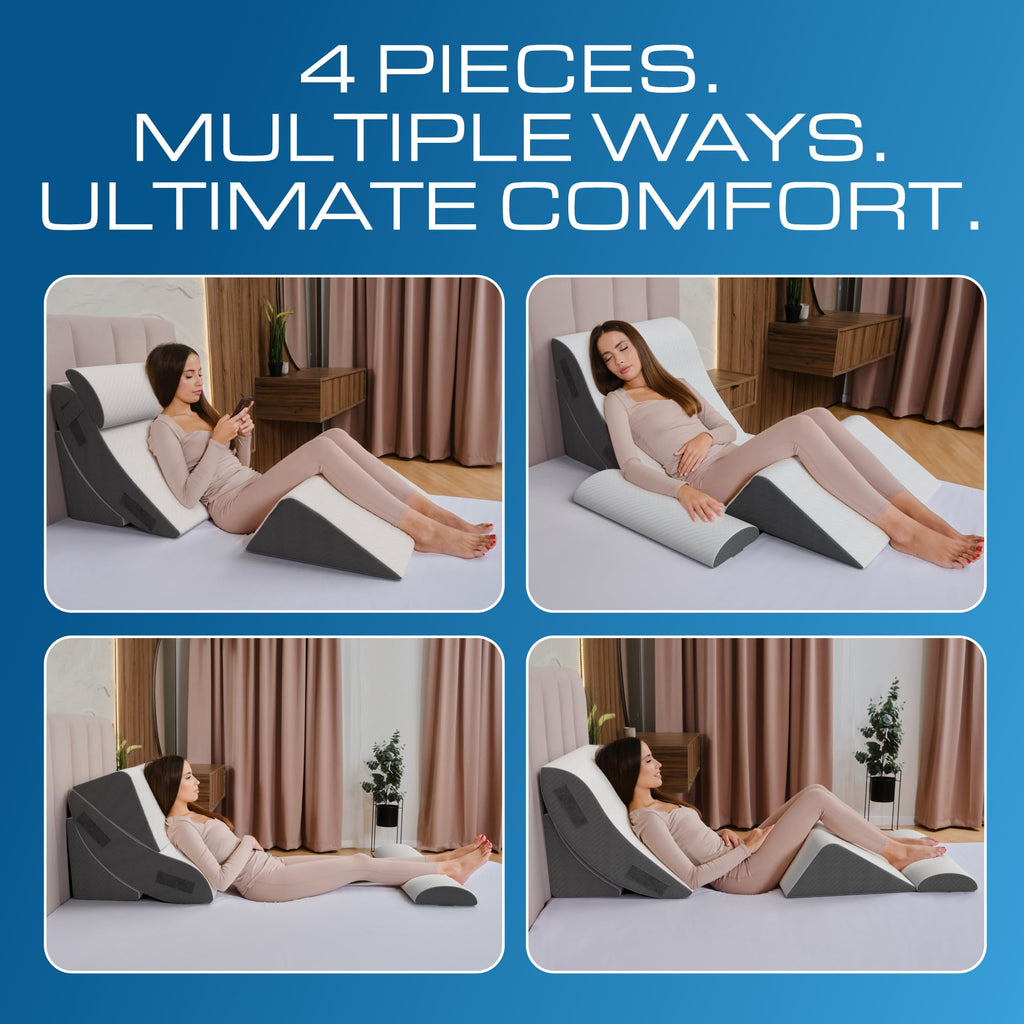 Kolbs 4pcs Orthopedic Bed Wedge Pillow Set for After Surgery, Sleep Apnea Pillow | Stylish Plush Velvet Cover | Deluxe Cushion Set for Sleeping and Acid Reflux, Sleep Apnea Devices (4 Piece Wedge Set)
