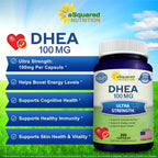 DHEA 100mg Supplement – 200 Capsules – High Potency Dehydroepiandrosterone for Men and Women – Max Strength Pills for Brain Health, Energy, and Immune Function – Formulated in USA, Third-Party Tested