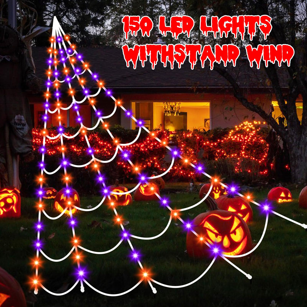 Halloween Decorations Outdoor Spider Web: 17.4Ft Light Up Spider Webs Decor