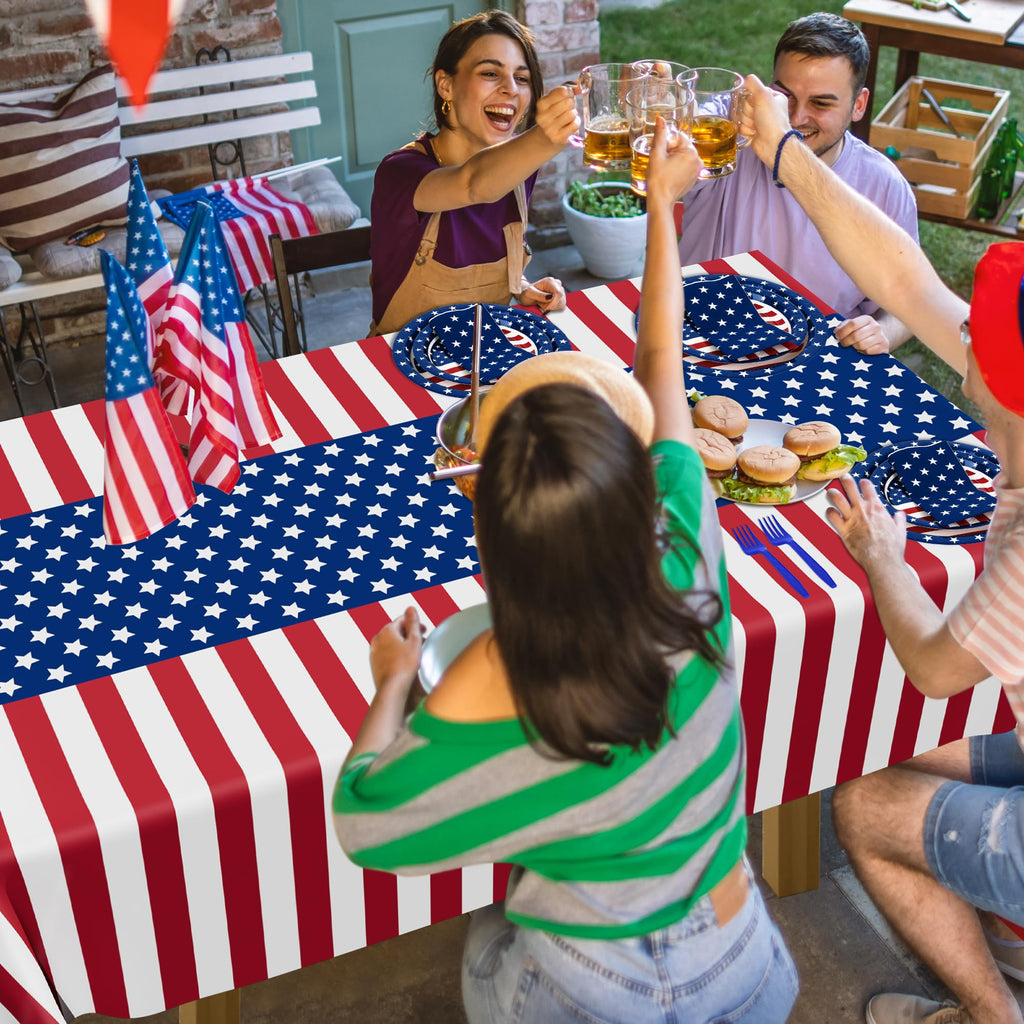 QZYL 122 PCS 4th of July Decorations, 30 Sets 250th Anniversary Patriotic Plates and Napkins, Disposable Fourth of July Paper Plate and Napkin Tablecloth Forks, USA Flags Memorial Day Party Supplies