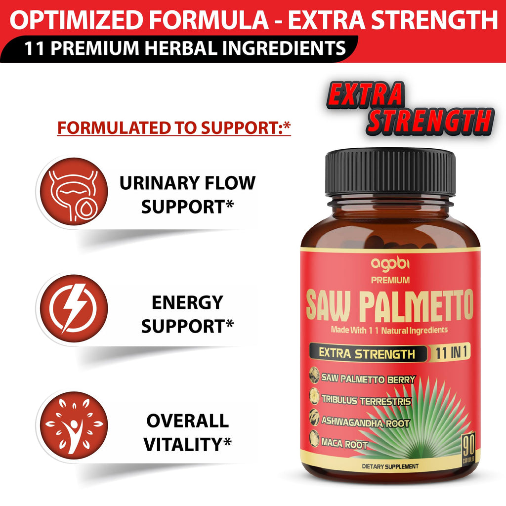 Premium Saw Palmetto Capsules - Combined with Ashwagandha, Turmeric, Tribulus, Maca, Green Tea, Ginger, Holy Basil & More - 90 Capsules 3-Month Supply