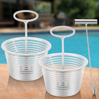 Saillong 2 Set 8" Pool Skimmer Basket for Inground Pool with 2 Skimmer Baskets Handle and 1 Stainless Steel Hook, White Universal Pools Filter Basket Skimmers for Debris Removal, Keep Hands Clean