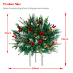 2 Pack Lighted Artificial Christmas Urn Filler, Battery Operated Pre-lit Xmas Pine Trees, Tripod Stake and 60 LED Lights, Holiday Porch Decorations for Porch, Yard, Garden, Flower Beds（Warm White）