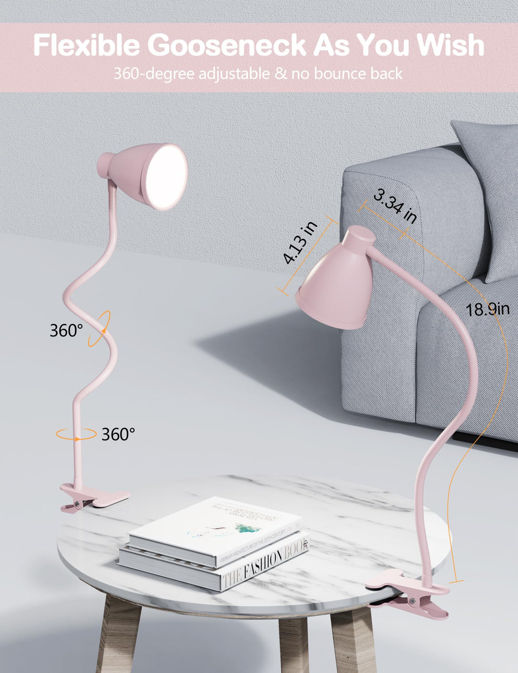 BOHON Cute Desk Lamp with Clamp 10W 38 LED Clip on Light, 5 Color 10 Brightness Auto Off Timer Flexible Gooseneck Pink Lamp Kawaii Accessories Desk Lights for Office Home Bed Bedside Reading, Pink