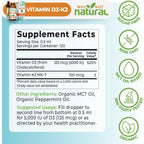 Why Not Natural Organic Vitamin D3 K2 (MK-7) Liquid Drops, 5000 IU of sublingual D3 with Coconut MCT Oil, for Strong Bones and Teeth, Heart and Immune Support
