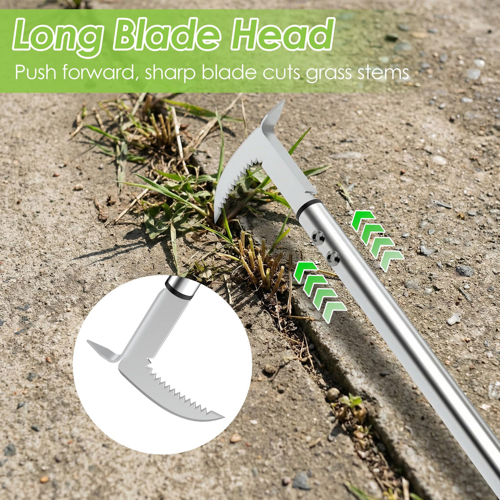 PadPure Crack Weeder Tool, 20-65" Adjustable Stainless Steel Long Handle Crevice Weeding Tool Heavy Duty L-Shaped Manual Garden Weed Puller & Remover for Sidewalk, Garden, Patio, Lawn