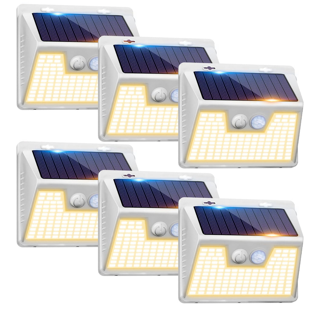 Peasur Solar Lights Outdoor Motion Sensor Waterproof, 6Pack 140LED White Solar Powered Fence Lights, 3 Modes Security Wall Lights for Garden Yard Outside Warm