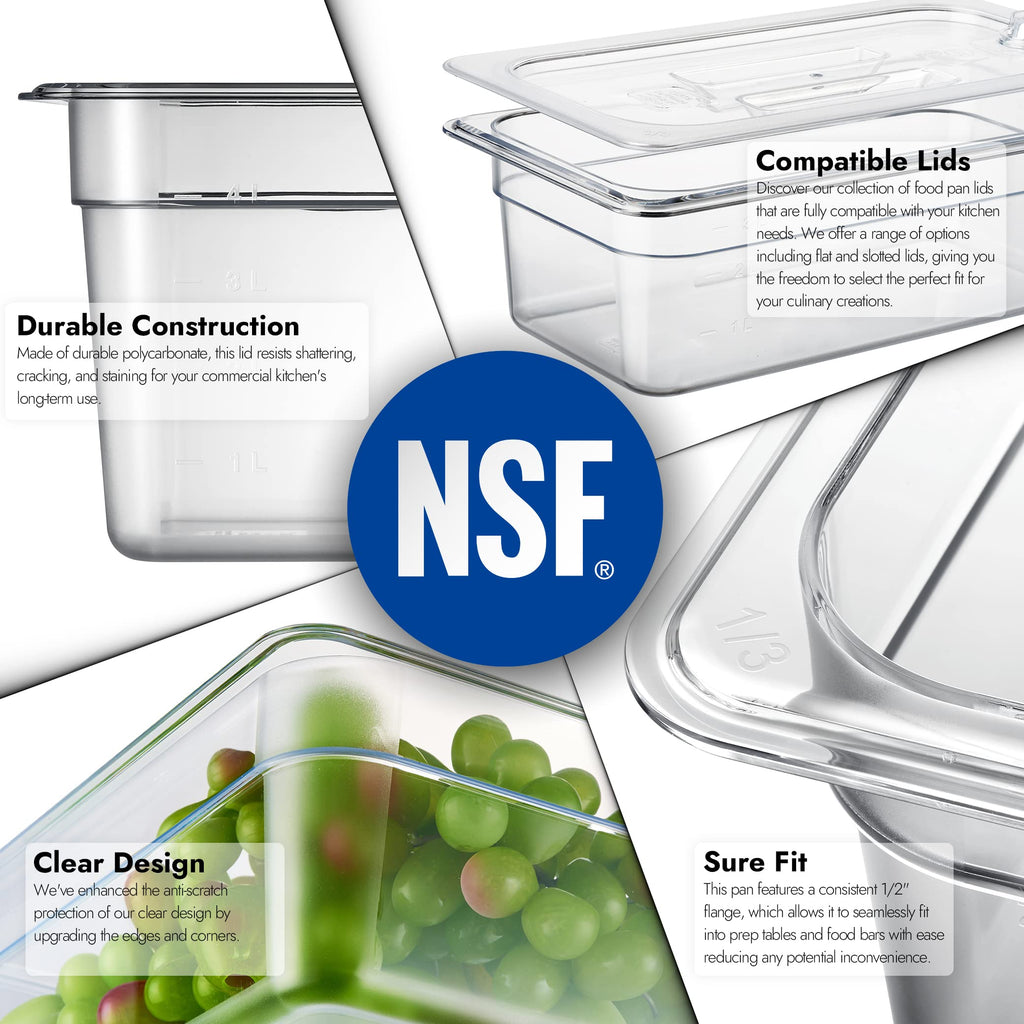 CURTA 6-Pack 1/3 Size 4" Deep NSF Polycarbonate Food Pans | Dishwasher & Freezer Safe Clear Container for Prep Tables, Buffet, Salad Bar, Commercial & Home Kitchen