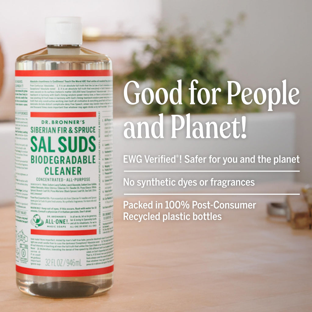 Dr. Bronner's Sal Suds Biodegradable Cleaner (16 Ounce, 2-Pack) – All Purpose Pine Mop Detergent for Floors, Laundry & Dishes, Multi Surface Concentrate, Heavy-Duty Degreaser