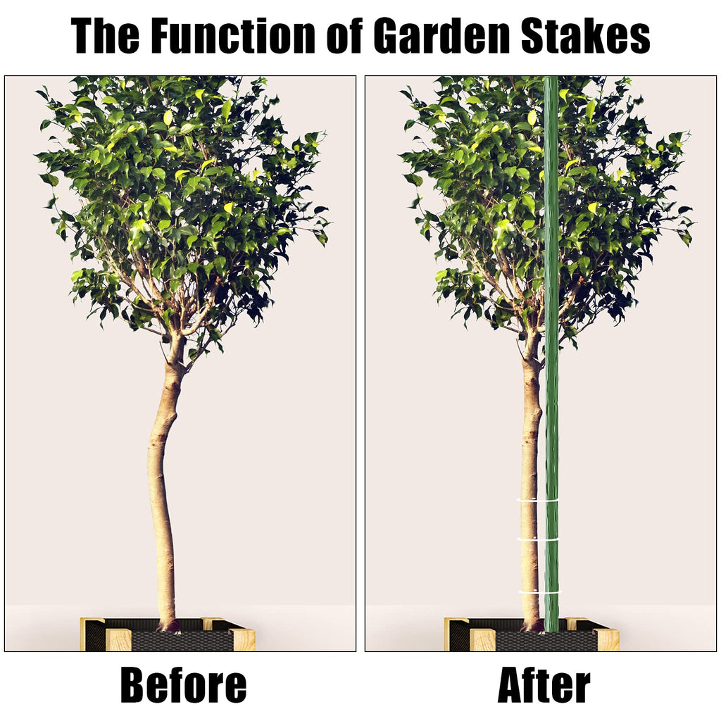FEED GARDEN Garden Stakes 72 Inch 6ft 25 Pack, Sturdy Plant Metal Sticks Support, Plastic Coated Plant Stakes,Tomato Stakes, Beans,Trees