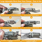 Hose Clamps Stainless Steel, Large Worm Gear Duct Pipe Hose Clamp Assortment Kit, Band Fittings Strap, 32.81FT Adjustable Metal Bolt with 20 Stronger Fasteners Screw for Plumbing Auto Tube Fuel Line