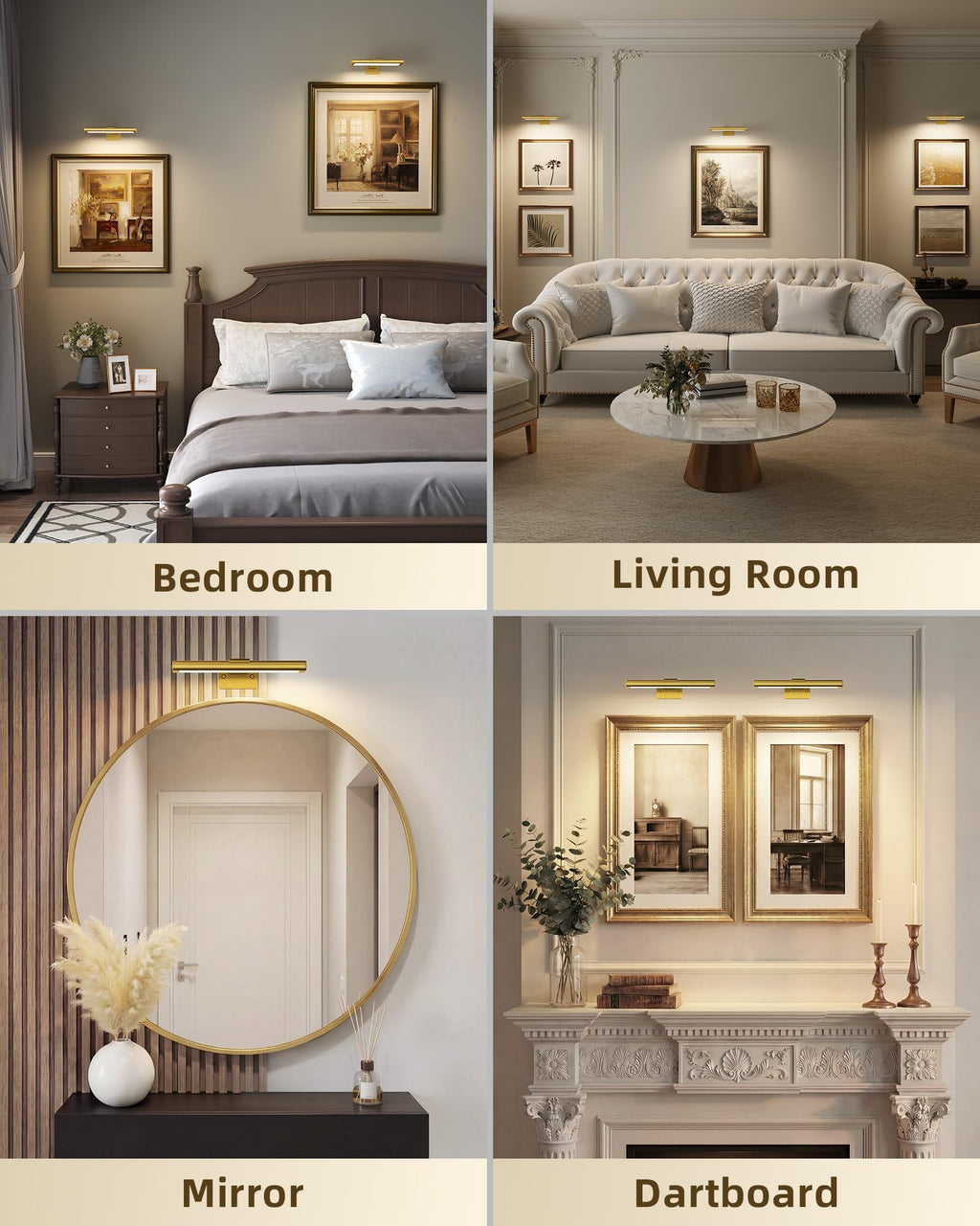 EZVALO Picture Light for Wall, Rechargeable 2400mAh Battery Lights Wireless with IR Remote, 3 Color & Dimmable Magnetic 7.87'' LED Lights Display for Painting, Living Room, Gallery, Bedroom(Gold-3P)