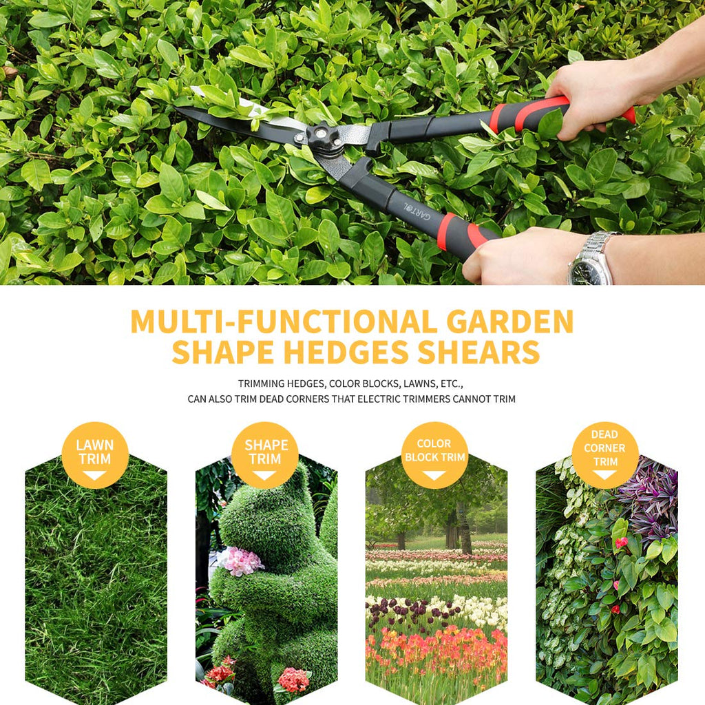 GARTOL 23-Inch Hedge Shears, Manual Garden Clippers with 9" High Carbon Steel Wavy Blade, Heavy Duty Bush Trimmers with Shock-Absorbing Bumpers & Adjustable Tension, Easy-Grip Handles