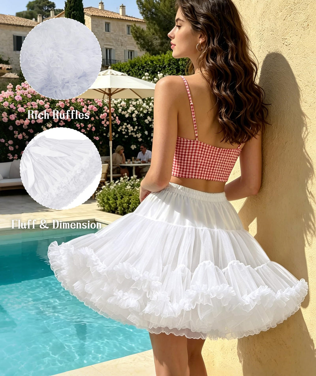 Petticoat Skirt for Women Under Dress 3-Layered Tulle Elastic Waist Tutu