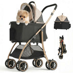MILA&LOUIS Pet Stroller, 22" Pet Cradle for Small Dog, Dog Stroller with 4 Pu Wheels, 10Lbs Ultra-Light Dog&Cat Stroller for Small Pets, Max 22Lbs Capacity Detachable & Foldable Design with Cup Holder