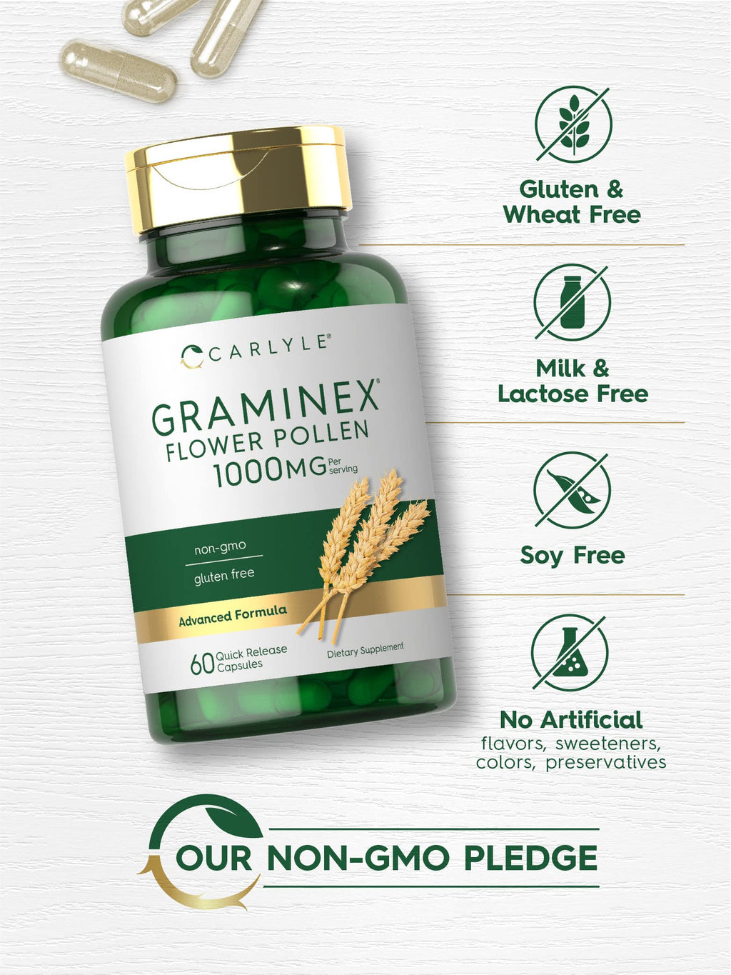 Carlyle Graminex Flower Pollen Extract | 1000 mg | 60 Capsules | Non-GMO & Gluten Free Supplement