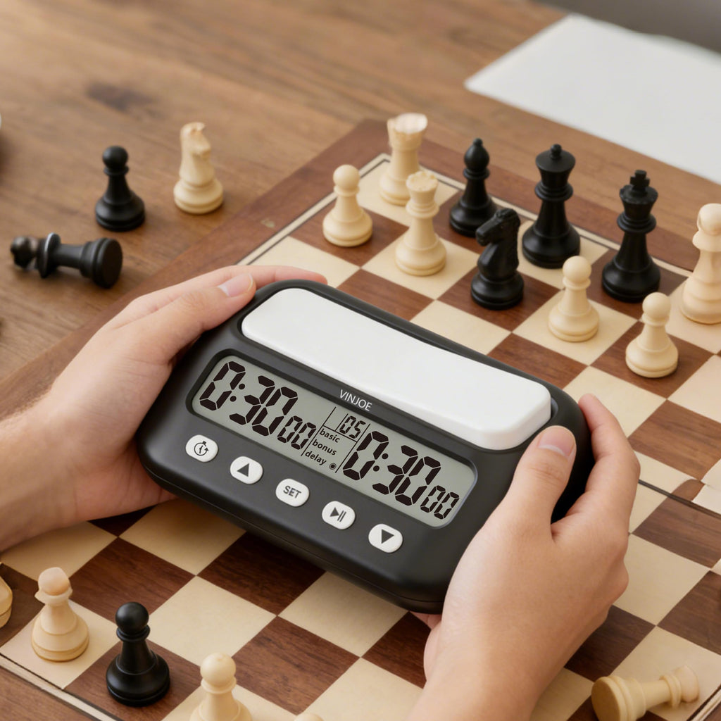 VINJOE Chess Clock Digital Chess Timer Professional for Board Games,Portable Digital Chess Clock & Game Timer with Basic,Bonus,Delay and Positive Time Features Best Gifts for Christmas(Without Battery