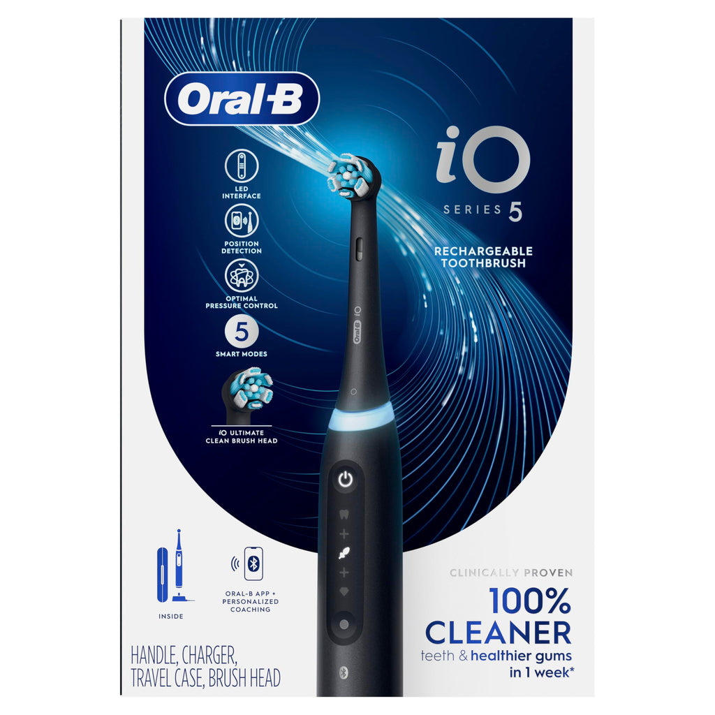 Oral-B Rechargeable Electric Toothbrush, iO5 Customizable Clean, 5 Cleaning Modes, Visual Pressure Sensor to Protect Gums, Travel Case, Black