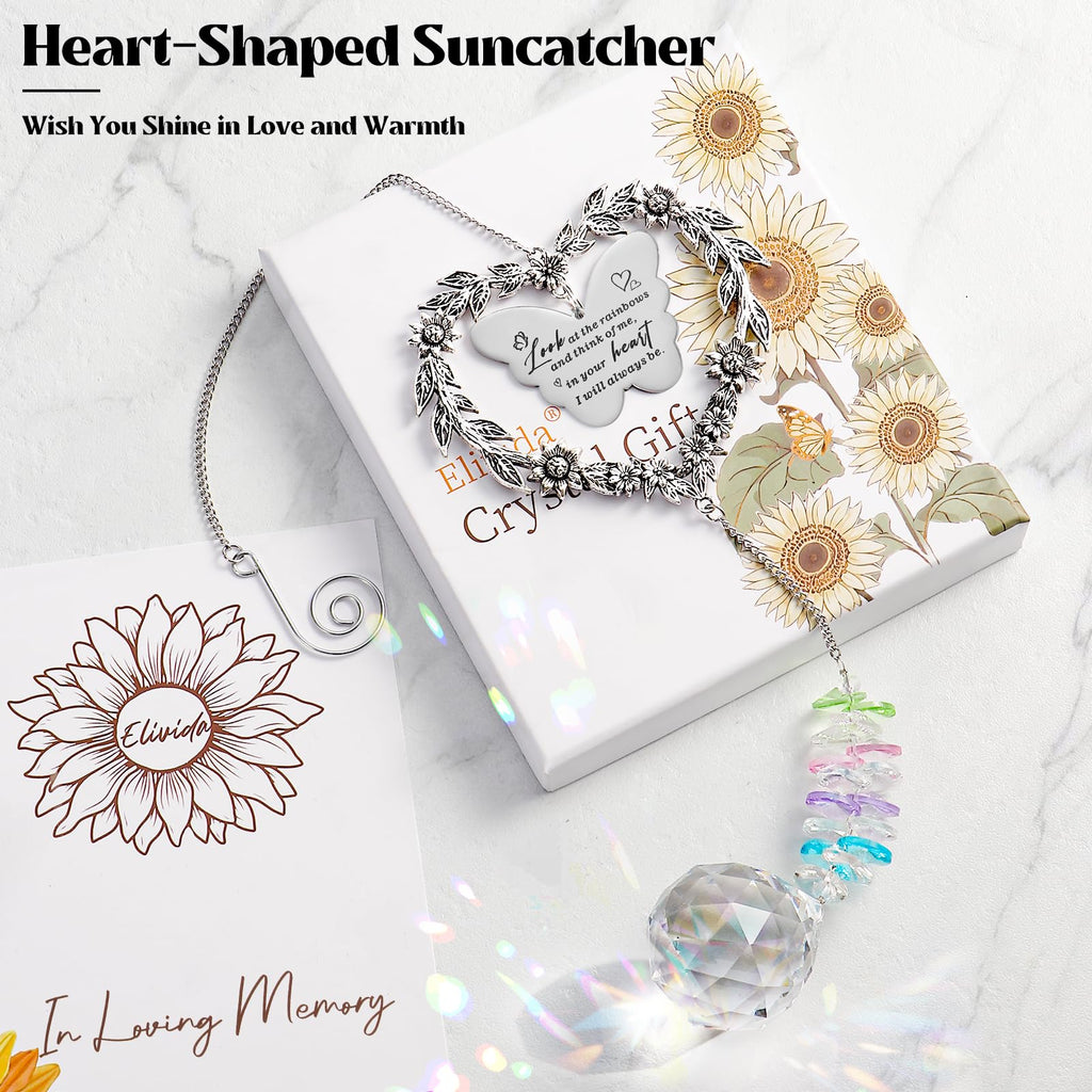 Elivida Sympathy Gift for Lose of Loved Ones, Grief Memorial Suncatcher Ornament for Loss of Mom Dad, Bereavement Crystal Rainbow Maker, Unique Heart Shaped Hanging Decorations for Daily Remembrance