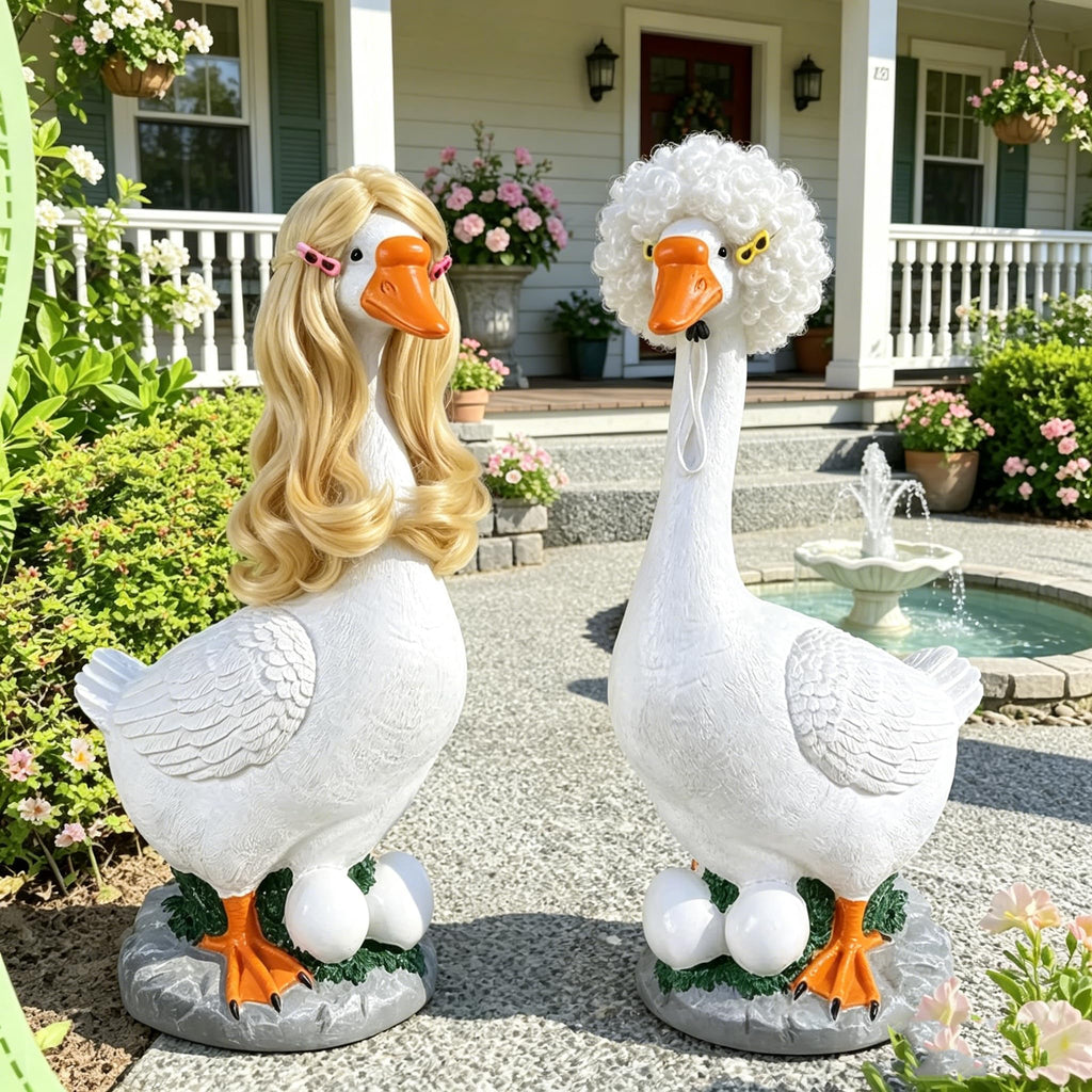 Tawd 4 Pcs Porch Goose Wigs for 17/23" Statues, Braided Lawn Goose Costume with Secure Clips for Outdoor Garden Patio Yard Decoration