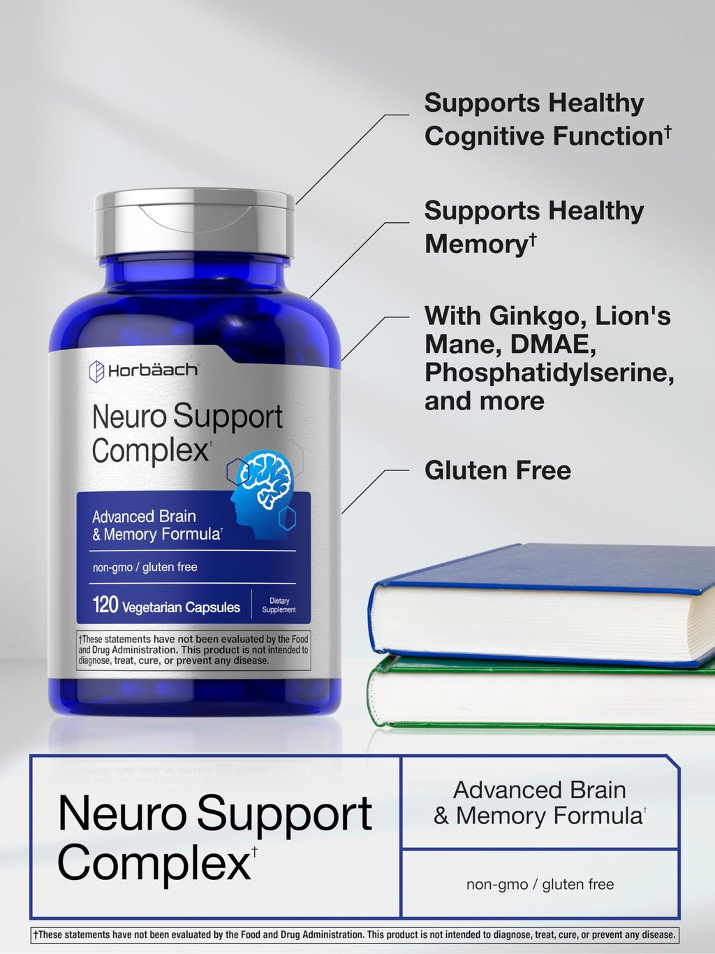 Horbäach Brain Supplement | 120 Capsules | with Phosphatidylserine & DMAE | Advanced Formula for Memory, Focus, Clarity | Vegetarian & Gluten Free | Neuro Support