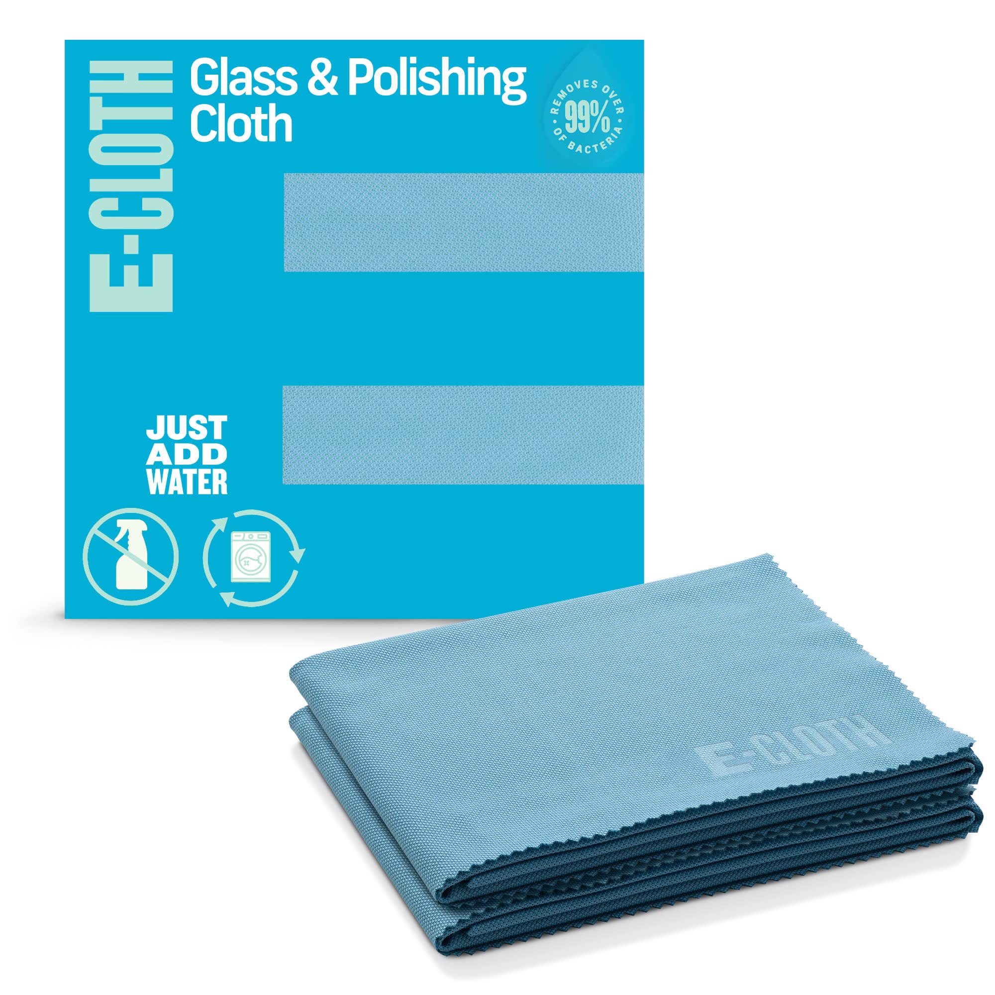 E-Cloth Glass & Polishing Cloths, Premium Microfiber Glass Cleaner, Great for Windows, Glass and Mirrors, Washable and Reusable, 100 Wash Guarantee, Alaskan Blue, 2 Pack