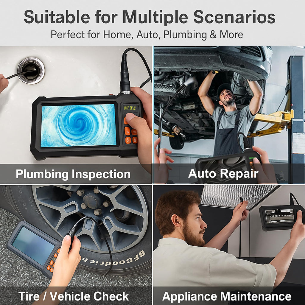 49.2 Feet Inspection Endoscope Camera with Light, 1080P HD Borescope Camera with Light, 4.3" IPS Screen, IP67 Waterproof Sewer Borescope, 49.2Ft Semi-Rigid Cord Drain Pipe Endoscope Cool Gadgets Tool
