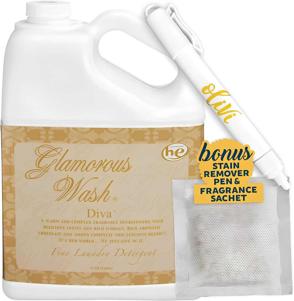 Tyler DIVA Glamorous Wash Laundry Detergent - 1 Gallon - With Olivi Stain Remover Pen - Fresh Scented Sachet - Laundry Detergent For Washing