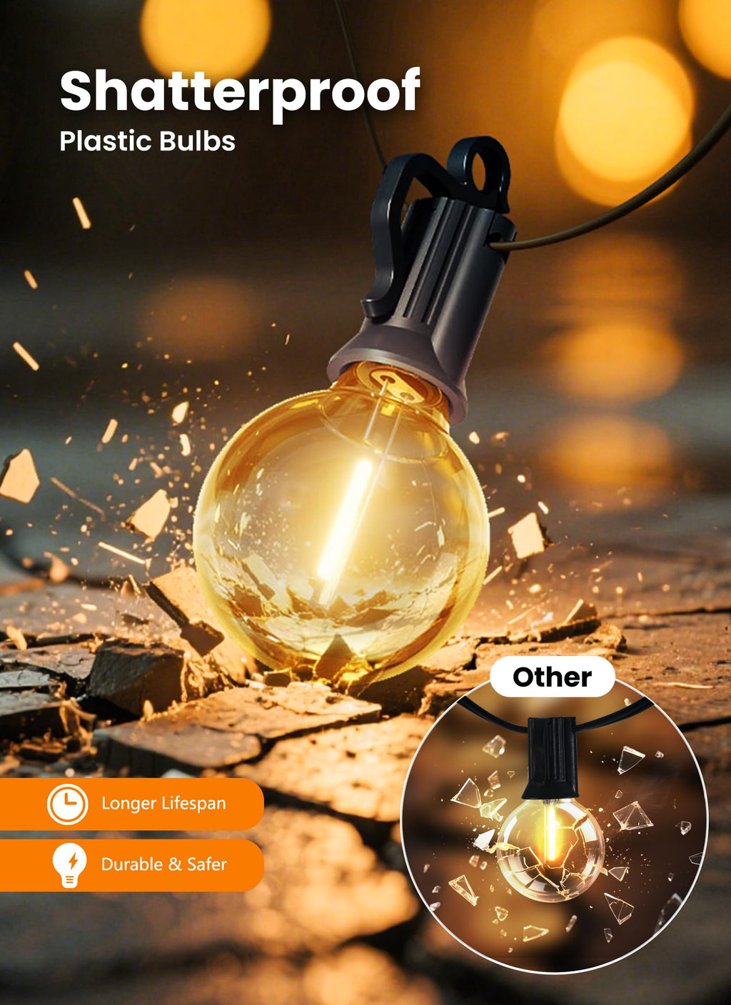 SmartDawn Outdoor String Patio Lights, 200FT 100 LED Patio Lights Waterproof, Connectable Shatterproof Hanging Outside String Light for Backyard, Porch, Deck, Balcony, Garden, House Decor, 2200K