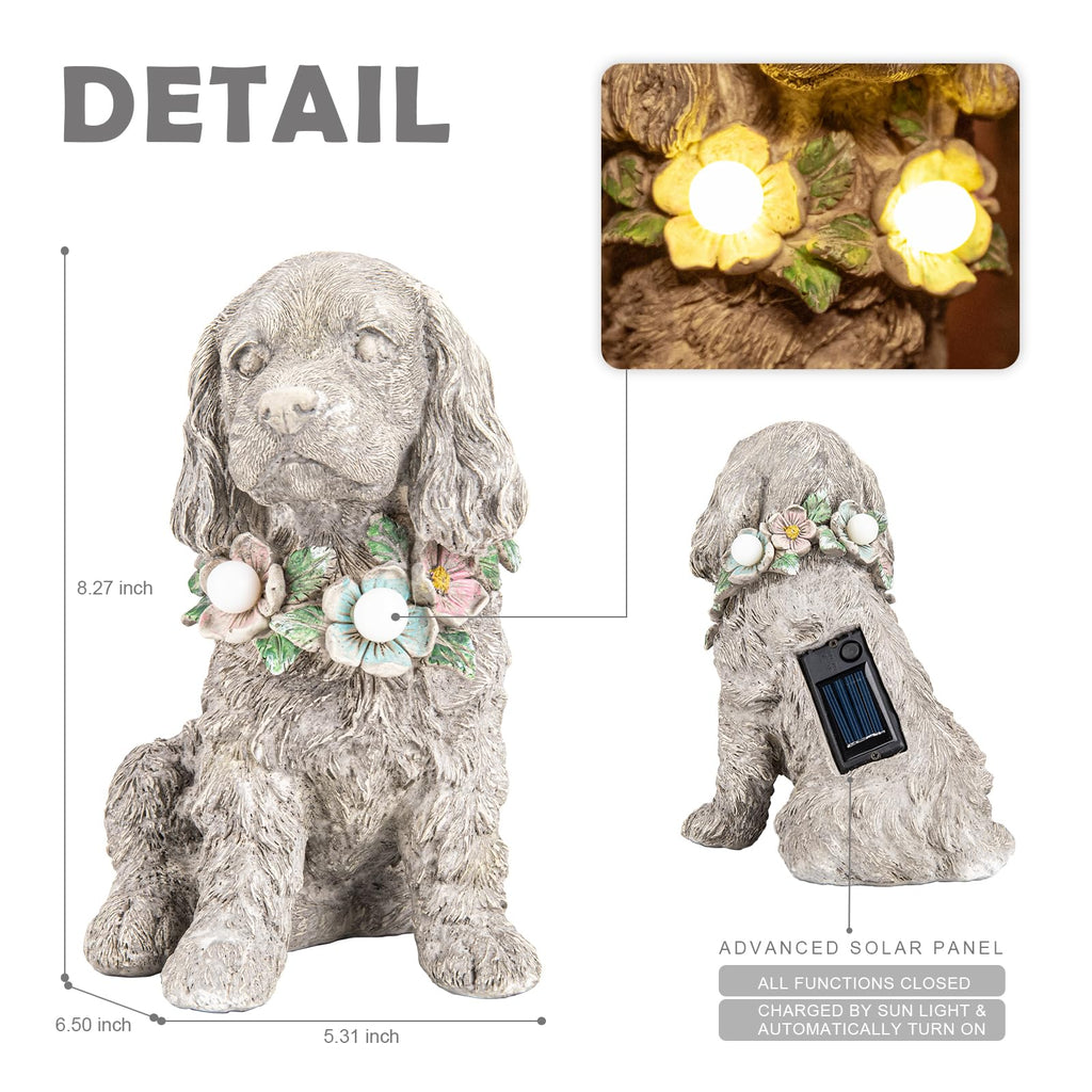 Dog Garden Statue, Solar Cocker Spaniel with Lighted Garland Yard Ornaments